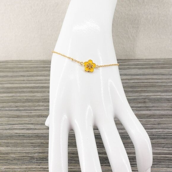 Tory Burch Kira Enamel Flower Chain Bracelet Yellow OS - Picture 8 of 12